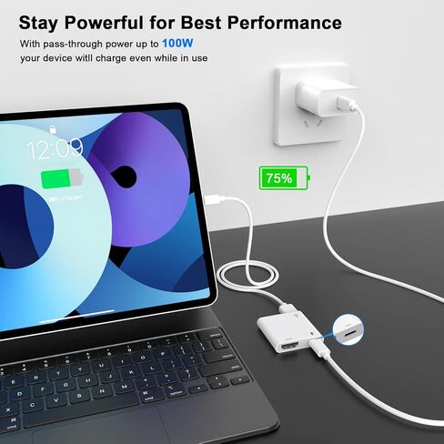 [معتمد من Apple MFi] محول Lightning إلى HDMI، محول شاشة 2 في 1 1080P iPhone إلى HDMI محول AV رقمي مع موصل منفذ شحن USB C متوافق مع iPhone لجهاز العرض/الشاشة/التلفزيون in Kuwait