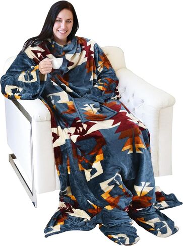 Catalonia Wearable Fleece Blanket with Sleeves and Foot Pockets for Adult Women Men, Micro Plush Comfy Wrap Sleeved Throw Blanket Robe Large, Gift for Her in Kuwait