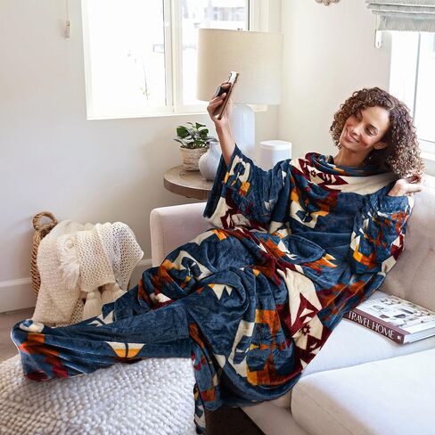 Catalonia Wearable Fleece Blanket with Sleeves and Foot Pockets for Adult Women Men, Micro Plush Comfy Wrap Sleeved Throw Blanket Robe Large, Gift for Her in Kuwait