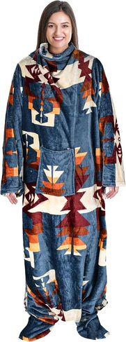 Catalonia Wearable Fleece Blanket with Sleeves and Foot Pockets for Adult Women Men, Micro Plush Comfy Wrap Sleeved Throw Blanket Robe Large, Gift for Her in Kuwait