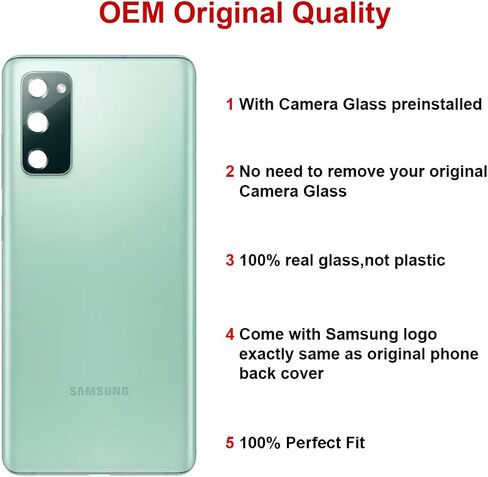 بديل الزجاج الخلفي الخلفي لهاتف Samsung Galaxy S20 FE مقاس 6.5 بوصات مع مجموعة أدوات إصلاح وعدسة كاميرا مثبتة مسبقًا (Cloud Mint) in Kuwait