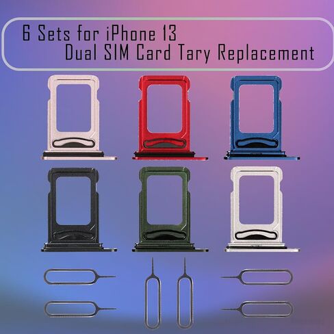 for iPhone 13 Dual 6 Color SIM Card Tray Holder Replacement with SIM Ejector Sim Card Starlight Midnight Blue Red Green Pink a Set SIM Card Slot for A2631 A2633 A2634 A2635 A2482 in Saudi Arabia