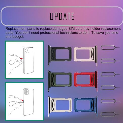 for iPhone 13 Dual 6 Color SIM Card Tray Holder Replacement with SIM Ejector Sim Card Starlight Midnight Blue Red Green Pink a Set SIM Card Slot for A2631 A2633 A2634 A2635 A2482 in Saudi Arabia
