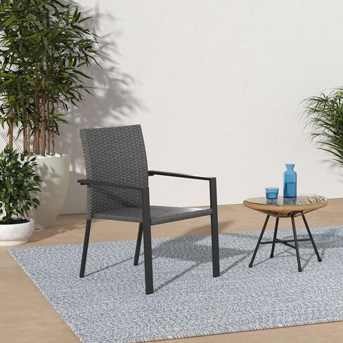 Best Choice Products Set of 2 Stackable Outdoor Wicker Dining Chairs All-Weather Firepit Armchair w/Armrests, Steel Frame for Patio, Deck, Garden, Yard - Black in Saudi Arabia