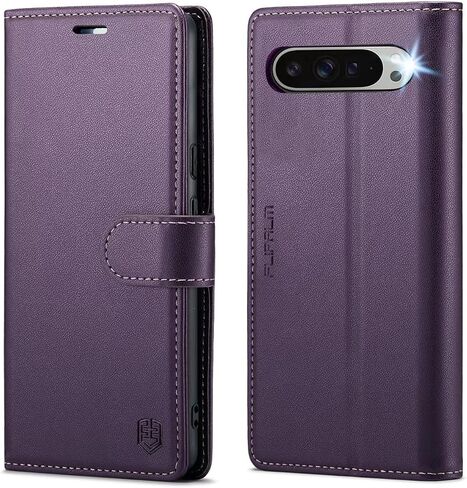 حافظة محفظة لهاتف Google Pixel 9 Pro XL 5G 6.8 بوصة مع حامل بطاقة ائتمان RFID، غطاء واقٍ من جلد البولي يوريثان بمسند قابل للطي ومسند مقاوم للصدمات للنساء والرجال لهاتف Pixel 9 Pro XL (أرجواني) in Kuwait