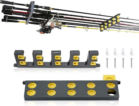 Booms Fishing WV4 Fishing Pole Holder, Wall Mounted Fishing Rod Holders for Garage, Vertical/Horizontal/Ceiling Fishing Pole Rack,Store Up to 10 Rods to Save Your Space, Black in Kuwait