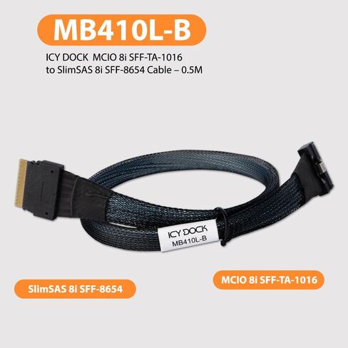 كابل ICY DOCK MCIO 8i SFF-TA-1016 إلى SlimSAS 8i SFF-8654 - 0.5 متر | MB410L-B in Kuwait