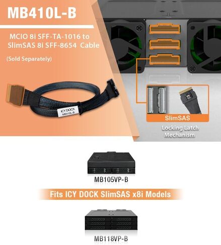 كابل ICY DOCK MCIO 8i SFF-TA-1016 إلى SlimSAS 8i SFF-8654 - 0.5 متر | MB410L-B in Kuwait