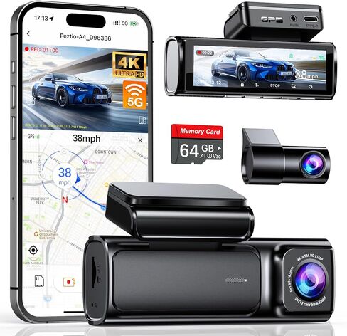 4K Dash Cam Front and Rear, Built-in 5G WiFi GPS, 64GB Card Included, 3.59'' IPS Screen Dash Camera for Cars, Dual Dashcam with G-Sensor, Loop Recording, WDR, Night Vision, 24H Parking Monitor in Saudi Arabia