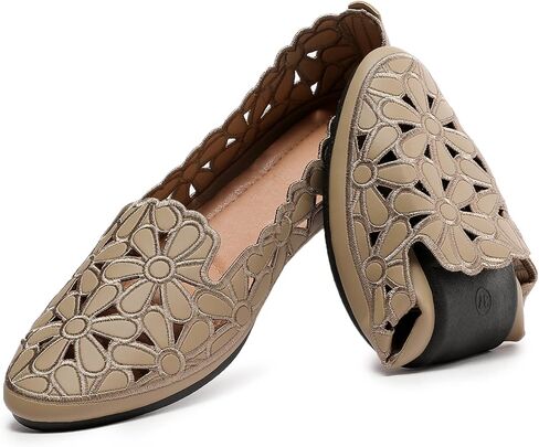HEAWISH Women's Floral Ballet Flats Slip On Dress Shoes | PU leather upper with cute floral design, classic round toe, slip-on style, comfortable for dressy & casual summer wear in Saudi Arabia