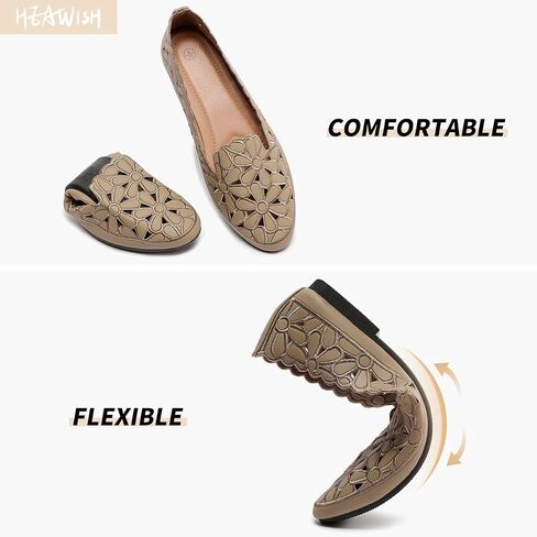 HEAWISH Women's Floral Ballet Flats Slip On Dress Shoes | PU leather upper with cute floral design, classic round toe, slip-on style, comfortable for dressy & casual summer wear in Saudi Arabia