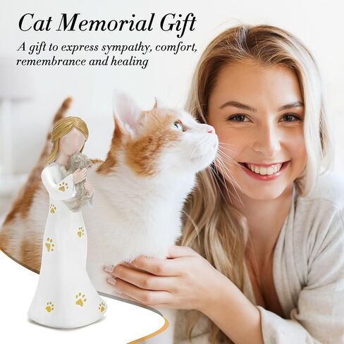 INLOMEM Cat Memorial Gifts, Loss of Cat Sympathy Gifts for Cat Mom, Passed Away Cat Gifts, Collectible Hand-Painted Cat Angel Figurine Statue for Cat Lovers, Passed Away Cat Gifts in Kuwait