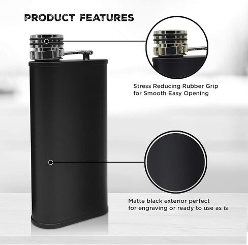 Hip Flask for Liquor for Men & Women - Wide mouth Leak Proof - Brown PU Leather 8oz Grip Cap Pocket Flask + Funnel in Saudi Arabia