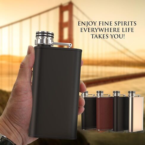 Hip Flask for Liquor for Men & Women - Wide mouth Leak Proof - Brown PU Leather 8oz Grip Cap Pocket Flask + Funnel in Saudi Arabia