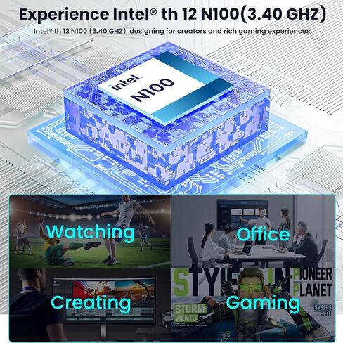أجهزة الكمبيوتر المكتبية الصغيرة Windows 11 Pro، 12th N100 (3.40 جيجاهرتز) 16 جيجابايت DDR4 500 جيجابايت SSD Micro Pc، شاشة عرض ثلاثية الشاشات 4K مع 4 USB3.2، BT4.2، برج كمبيوتر WiFi 5 جيجابت إيثرنت لألعاب المكاتب المنزلية in Saudi Arabia