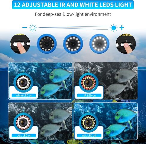 كاميرا جيلو لصيد الأسماك تحت الماء، جهاز كشف الأسماك بالفيديو DVR المحمول، كاميرا لصيد الأسماك على الجليد مع شاشة LCD مقاس 7 بوصات، مكتشفات عمق مقاومة للماء 1000TVL مع 12 قطعة من أضواء الأشعة تحت الحمراء للبحيرة والقوارب وصيد الأسماك على الجليد in Kuwait
