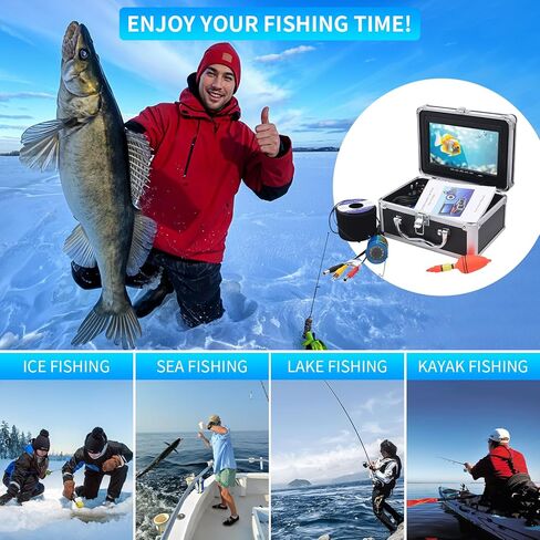 كاميرا جيلو لصيد الأسماك تحت الماء، جهاز كشف الأسماك بالفيديو DVR المحمول، كاميرا لصيد الأسماك على الجليد مع شاشة LCD مقاس 7 بوصات، مكتشفات عمق مقاومة للماء 1000TVL مع 12 قطعة من أضواء الأشعة تحت الحمراء للبحيرة والقوارب وصيد الأسماك على الجليد in Kuwait
