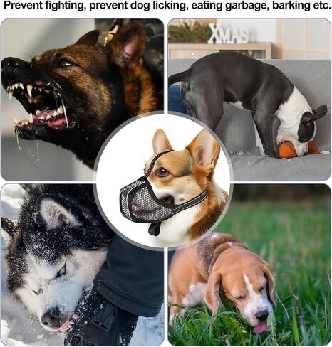 Mesh Soft Dog Muzzle, Reflective Small Medium Large Sized Dogs Muzzle for Nighttime Walks, Breathable Air Mesh Cage Mouth Guard Cover Muzzle to Prevent Biting Chewing Adjustable Head Strap (M,Black) in Saudi Arabia