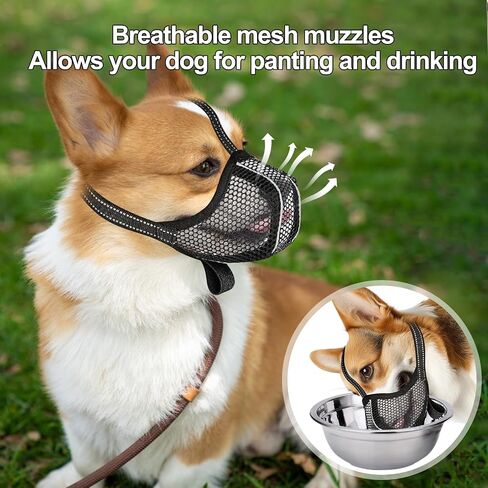 Mesh Soft Dog Muzzle, Reflective Small Medium Large Sized Dogs Muzzle for Nighttime Walks, Breathable Air Mesh Cage Mouth Guard Cover Muzzle to Prevent Biting Chewing Adjustable Head Strap (M,Black) in Saudi Arabia