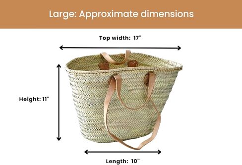 FRENCH BASKET with double flat leather handles, straw bag, beach bag, basket bag, straw basket, shopping basket, wicker basket with handle, wicker basket (X-Large) in Saudi Arabia