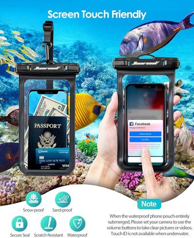 حقيبة هاتف مقاومة للماء من Hiearcool، حقيبة شاطئ مقاومة للماء متوافقة مع iPhone 16 15 14 13 Pro Max حتى 8.3 بوصة، ملحقات كاياك للهاتف المحمول IPX8، أساسيات السفر للشاطئ - شفافة - قطعتان in Kuwait