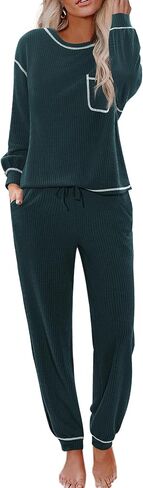 Ekouaer Womens Pajamas Set Waffle Knit Long Sleeve Lounge Set 2 Piece Pj Loungewear Sleepwear S-XXL in Kuwait