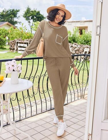 Ekouaer طقم بيجامات نسائي منسوج بأكمام طويلة مكون من قطعتين ملابس نوم S-XXL in Kuwait
