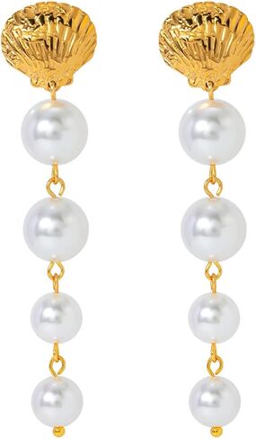 Flower Clover Gold Freshwater Pearl Dangle Earrings 14K Gold Plated Earrings S925 Hypoallergenic Jewelry Birthday Christmas Gift Valentine Gift for Her in Saudi Arabia