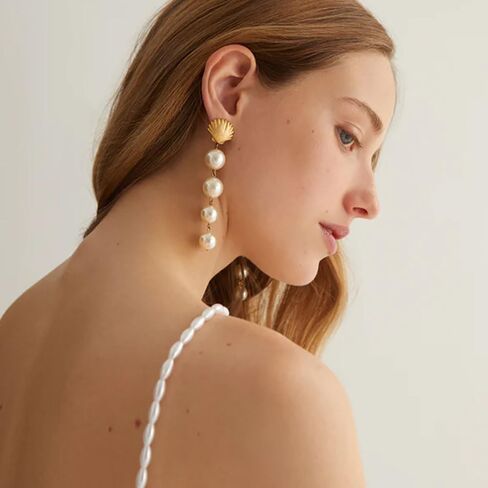 Flower Clover Gold Freshwater Pearl Dangle Earrings 14K Gold Plated Earrings S925 Hypoallergenic Jewelry Birthday Christmas Gift Valentine Gift for Her in Saudi Arabia