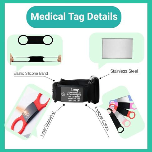 علامة تنبيه طبية للصرع لسوار الساعة من الفولاذ المقاوم للصدأ والسيليكون المرن علامة الطوارئ الطبية محفورة بالليزر علامة الإسعافات الأولية باللون الأسود in Kuwait