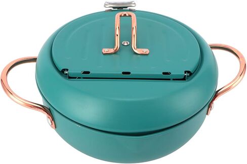Deep Fryer Pot 304 Stainless Steel With Temperature Control And Lid Japanese Frying Pot with Thermometer Japanese Stainless Steel Fryer Pan for Induction Cooker Deep Green in Saudi Arabia