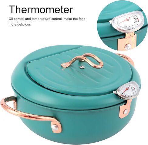 Deep Fryer Pot 304 Stainless Steel With Temperature Control And Lid Japanese Frying Pot with Thermometer Japanese Stainless Steel Fryer Pan for Induction Cooker Deep Green in Saudi Arabia