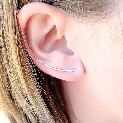 Silver Ear Climber, 925 Sterling Silver, Dainty Ear Crawler, Ear Cuff, Sterling Silver Earrings, Minimalist Earrings, Ear Climbers, Silver Earrings (Long, 925 Sterling Silver) in Saudi Arabia