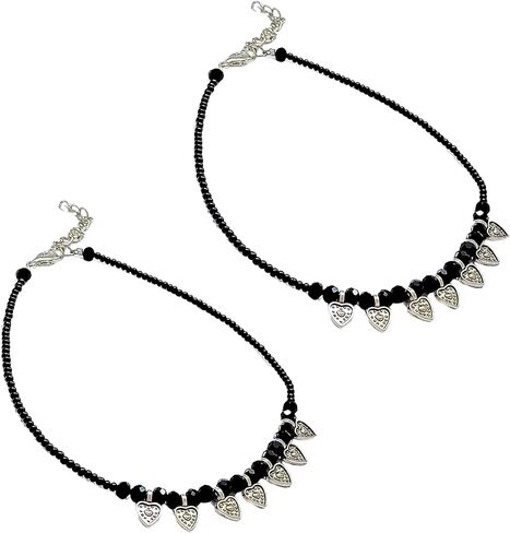Black Bead Crystal Charm Anklet Bracelet Handmade Simple Summer Beach Waterproof Ankle Foot Chain Bracelets for Women Minimalist Jewelry-Adjustable .. (Design 14) in Saudi Arabia