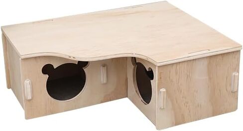 Tiny Hamster Maze Wood House Fun Slide House Double-Decker Hut for Dwarf Gerbil Mouse Mice Rat Small Animals(Only for Small Hamster)，Wooden Hamster Hideout for Small Animal-Three Holes in Saudi Arabia
