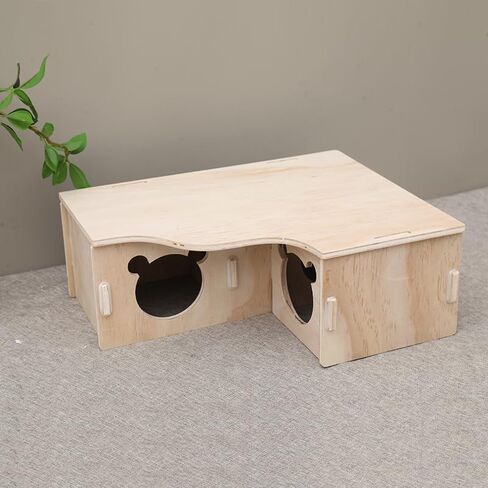 Tiny Hamster Maze Wood House Fun Slide House Double-Decker Hut for Dwarf Gerbil Mouse Mice Rat Small Animals(Only for Small Hamster)，Wooden Hamster Hideout for Small Animal-Three Holes in Saudi Arabia