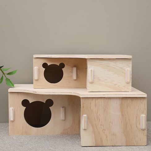 Tiny Hamster Maze Wood House Fun Slide House Double-Decker Hut for Dwarf Gerbil Mouse Mice Rat Small Animals(Only for Small Hamster)，Wooden Hamster Hideout for Small Animal-Three Holes in Saudi Arabia