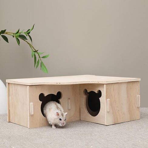 Tiny Hamster Maze Wood House Fun Slide House Double-Decker Hut for Dwarf Gerbil Mouse Mice Rat Small Animals(Only for Small Hamster)，Wooden Hamster Hideout for Small Animal-Three Holes in Saudi Arabia