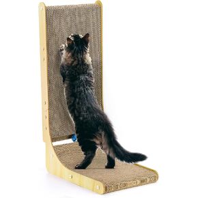 L Shape Cat Scratcher, 26 Inch Cat Scratch Pad, Cat Scratching Board with Built-in Ball Toy, Indoor Cats Cardboard Lounge Bed, Wall Mounted Cat Scratcher for Wall and Furniture Protection