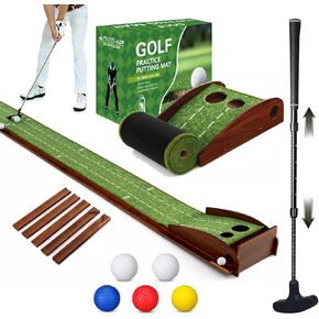 Indoor Golf Putting Mat with Putter & 5 Golf Balls, Auto Ball Return Golf Putting Set, Smoothly Velvet Putting Matt for Indoors, Home, Office, Backyard, Golf Gift for Men