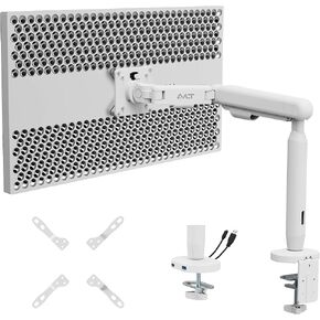 AVLT Single 17"-40" Ultrawide Easel Monitor Arm for Screens Up to 24.3 lbs, Premium Aluminum Designer Stand, Adjustable Pneumatic Height, Full Motion Swivel Tilt Rotation, USB-C USB-A Ports, White