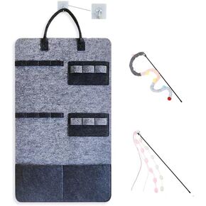 3 Pack Cat Wand Toy Storage Bag Cat Toy Holder Feather Toy Hanging Bag Cat Teaser Toy Organizer Teaser Wand Holder Hanging Wall Storage Bag Wall Mounted Toy Organizer With 2 PCS Teasers
