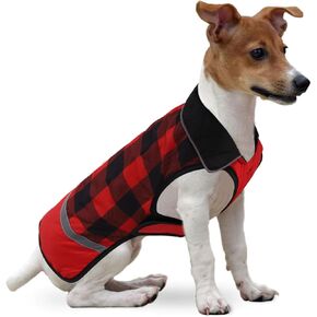 Morezi Dog Winter Coat Puppy Plaid Snowsuit with Harness Hole Reflective Stripe Warm Coat for Small Medium Breeds in Cold Day - Red - S