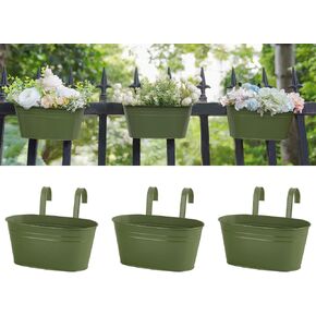 Dahey Metal Iron Hanging Flower Pots for Railing Fence Hanging Bucket Pots Countryside Style Window Flower Plant Holder with Detachable Hooks Home Decor,Black,3 Pcs