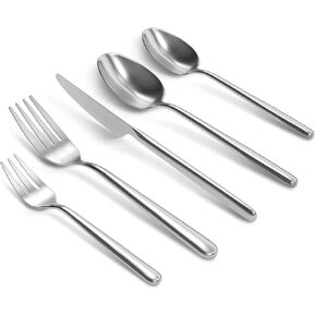 Oval Black 20-Piece Silverware Set, Forged Stainless Steel Flatware Set with American Design, Modern Cutlery Set, Service for 4, Dishwasher Safe