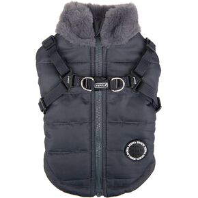 Puppia Donavan Winter Dog Coat with Integrated Harness No Pull Cold Weather Waterproof Warm Fleece Back Zipper for Small & Medium Dog, Khaki, X-Large