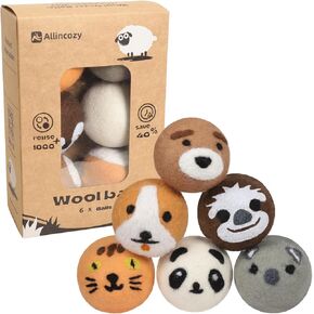 Wool Dryer Balls Laundry Reusable, Natural Eco-Friendly Fabric Softener Reduce Clothing Wrinkles, New Zealand Wool Laundry Balls for Dryer (Pack of 6, Pastoral)