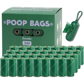 Dog Poop Bags, 540 Count Dog Waste Bags with Dispenser, Extra Thick Strong 100% Leak Proof Dog Poop Bags Rolls, 9" x 13" Green Dog Bags for Poop, Lavender Scented Doggie Poop Bags for Dogs, Cat