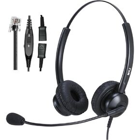 MKJ Wired Headphone with Microphone Noise Canceling, Corded RJ9 Telephone Headset with Volume Control for Office Landline Avaya 1408 9508 Aastra 6753i Digium Fanvil Polycom
