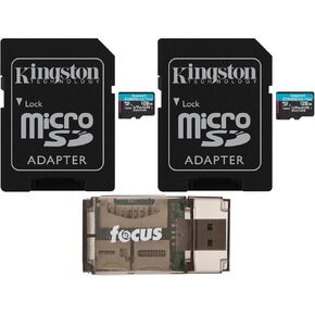 Kingston 128GB MicroSDXC Canvas Go Plus Memory Card (2-Pack) Bundle with All-in-One High Speed USB 2.0 Card Reader Compatible with Mac and PC Systems (3 Items)
